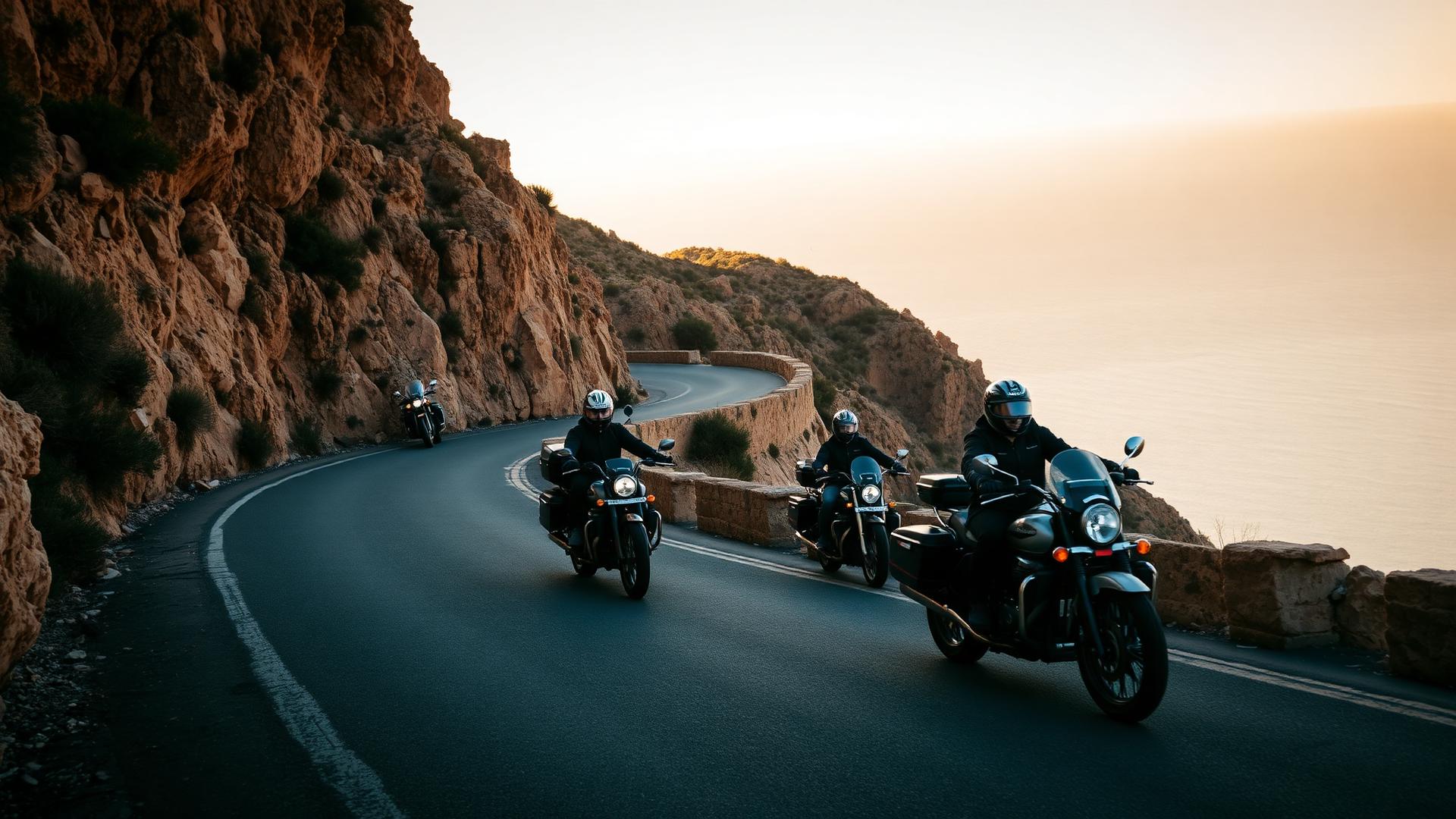 Motos sur une route en lacets en Corse